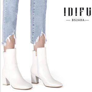square toe short gogo ankle white boot